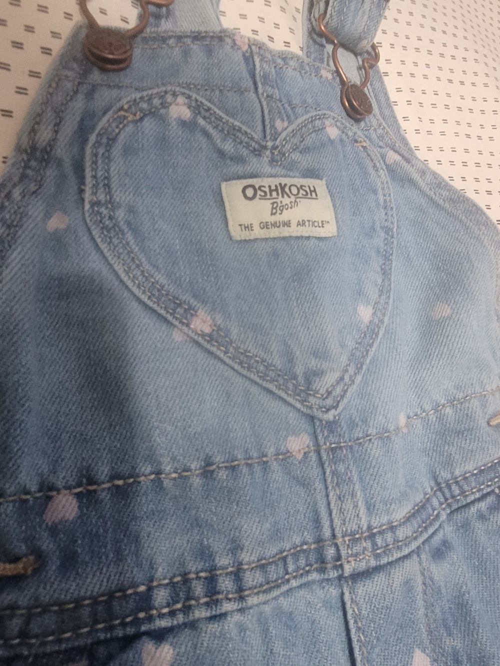 OshKosh B'gosh Light Blue Denim Overalls with Heart Bib - Picture 6 of 7